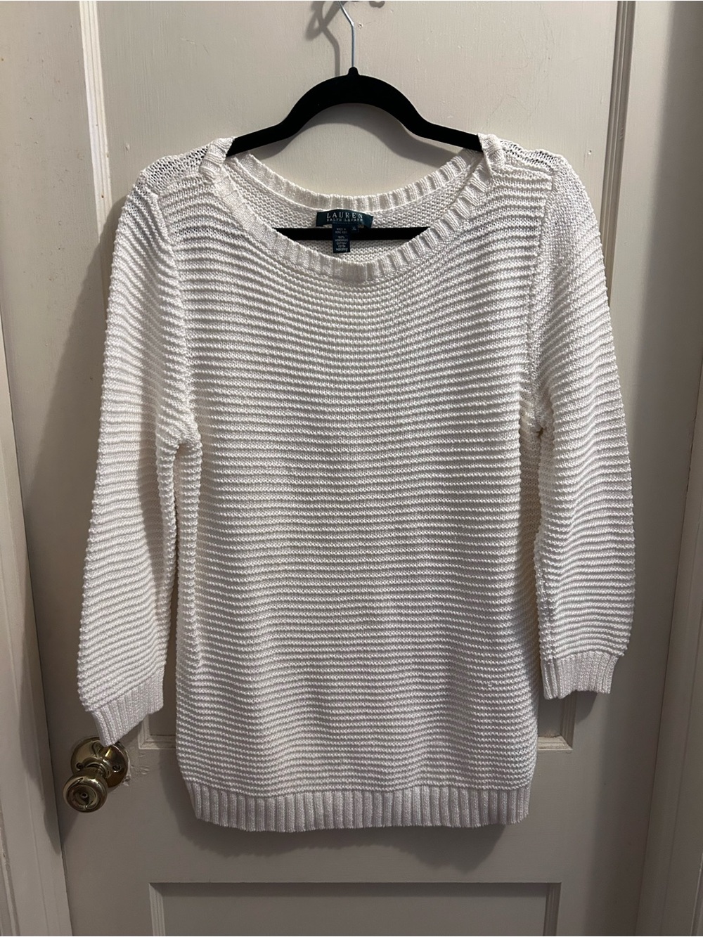 Lauren Ralph Lauren White Textured Knit Sweater 100% Cotton